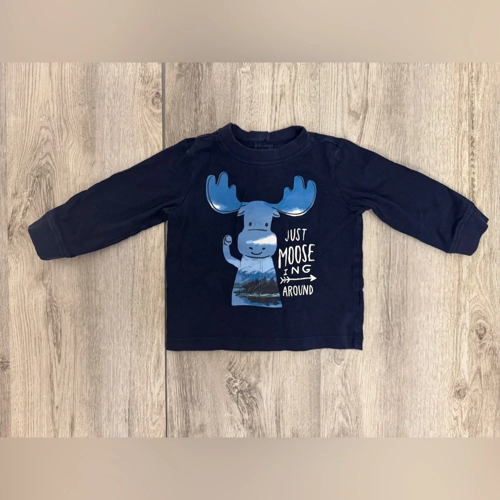 Kids Navy Moose Graphic Long Sleeve Shirt